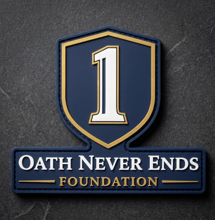 Navy and gold Oath Never Ends Foundation shield PVC patch